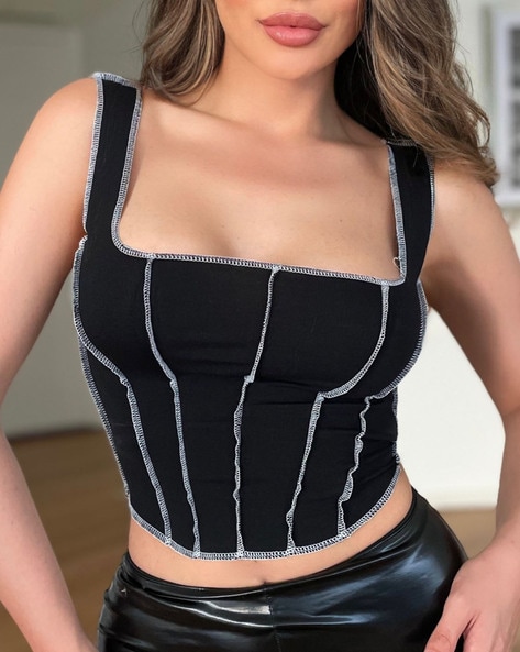 Square-Neck Fitted Corset Top