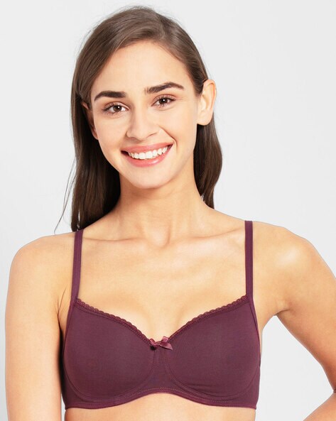 Buy Jockey 1722 Wirefree Non Padded Cotton Elastane Medium Coverage  Everyday Bra - Prune Online