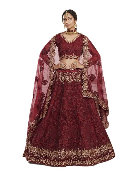 Maroon Silk Embroidered Lehenga Choli Lehenga 2859LG01