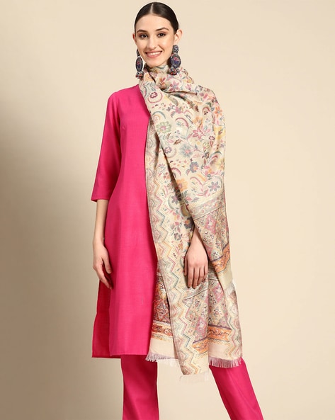 Floral Print Dupatta with Fringed Border Price in India