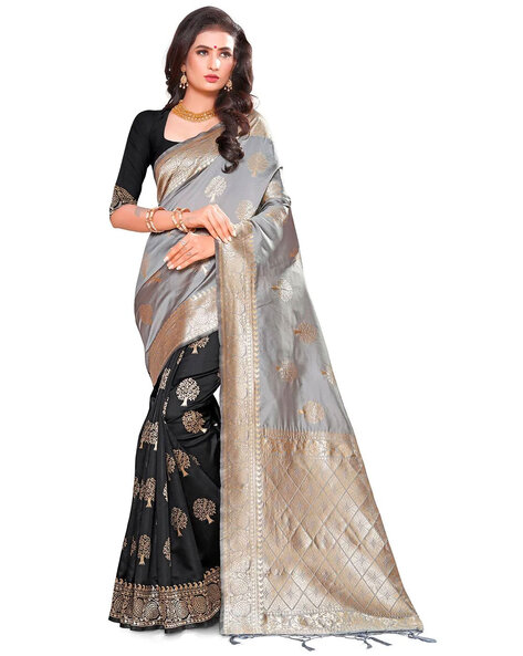 Floral Pattern Saree with Zari Border