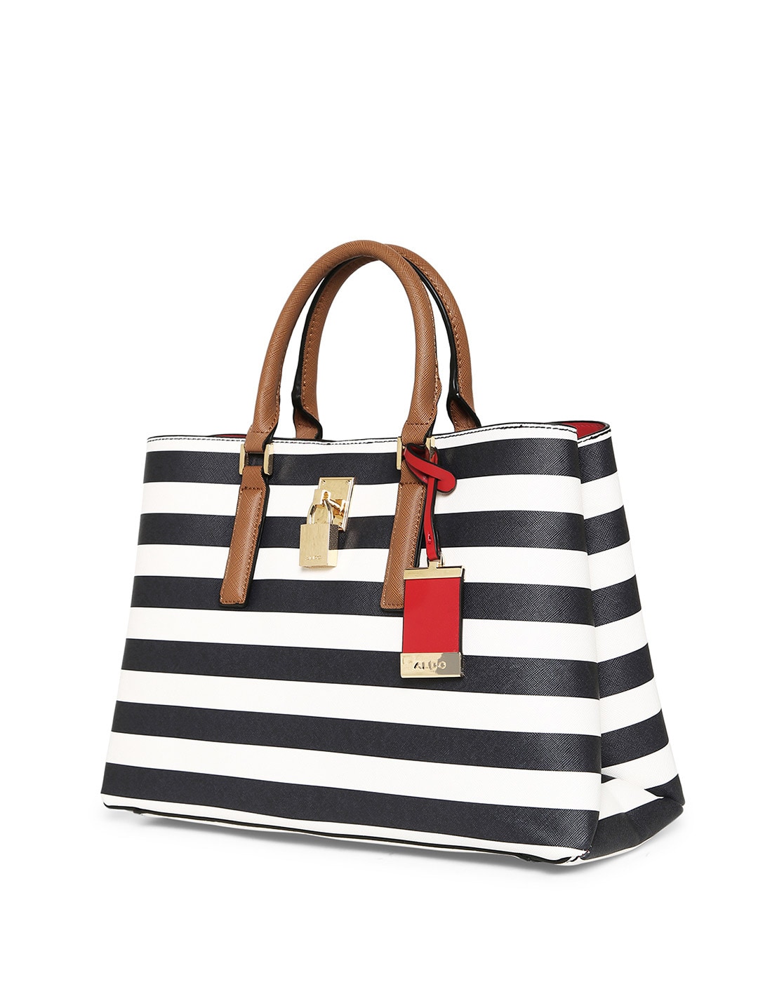 Striped Tote Bag with Metal Accent