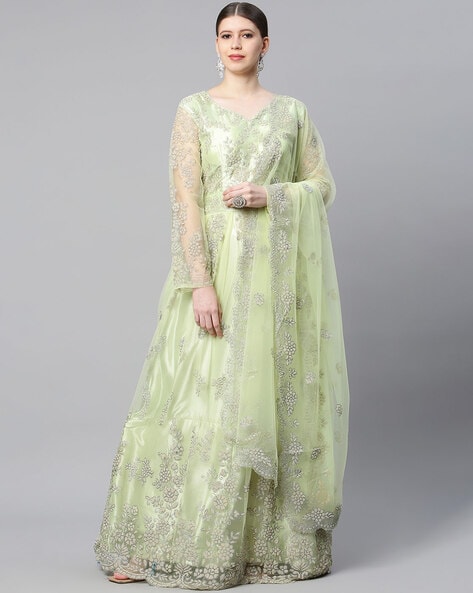 Buy Pista Green Embroidered Gown Party Wear Online at Best Price | Cbazaar
