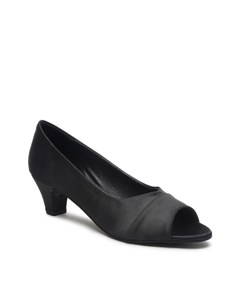 Black peep clearance toe kitten heels