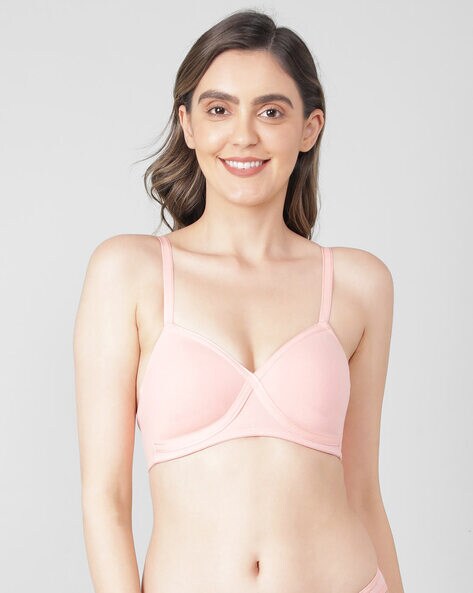 FE35 Wirefree Padded Cotton Elastane Full Coverage T-Shirt Bra with Broad  Fabric Straps