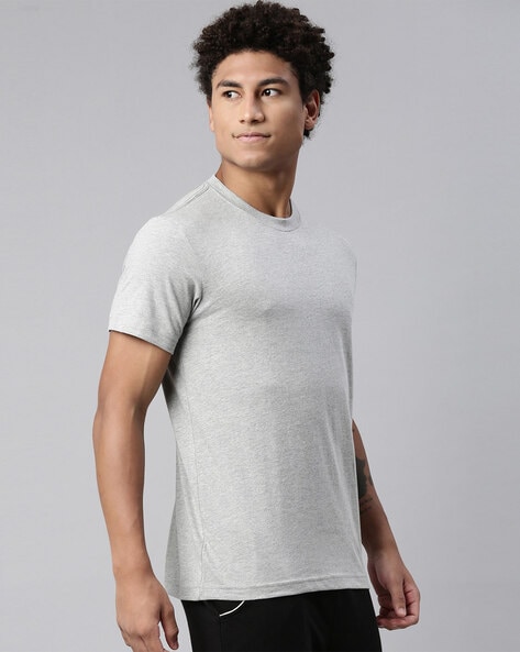 Buy Half Sleeves Crew Neck T Shirts: Grey Melange Online