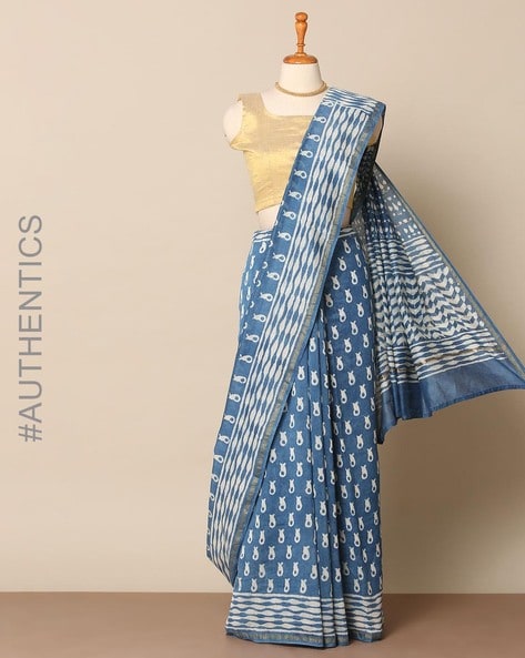Buy Vardha Women's Polyester Chiffon Georgette Printed Chanderi Saree with  Unstitched Blouse Piece - Blue Online at Best Prices in India - JioMart.