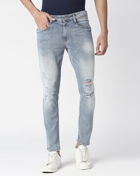 Heavy-Wash Distressed Jeans