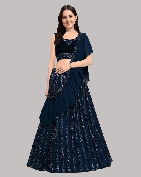 Navy Blue Net Designer Lehenga Pant Kameez