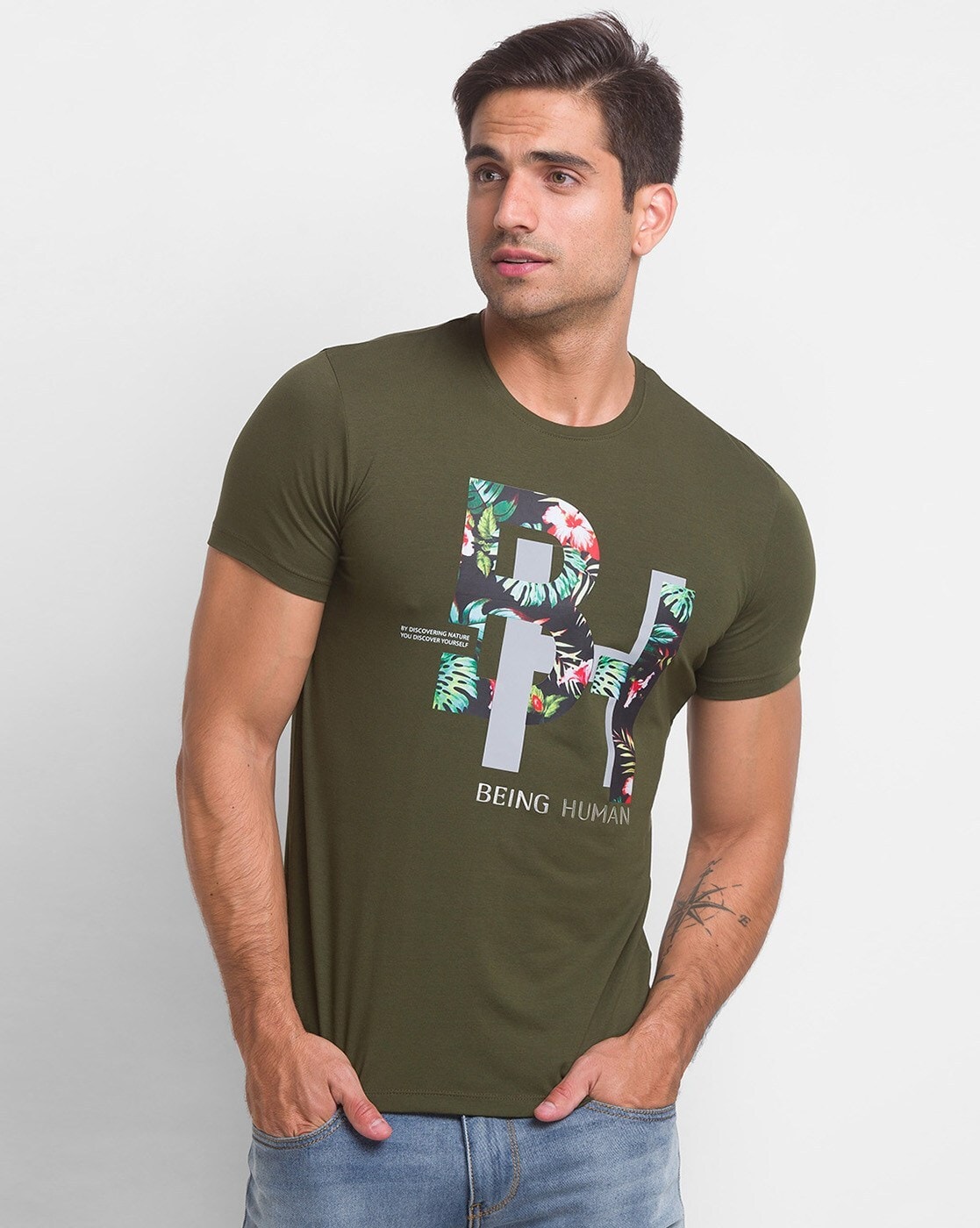 Buy Being Human Men Grey Printed V Neck T Shirt - Tshirts for Men 16018756  | Myntra