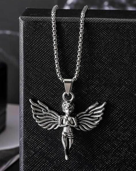 Buy Silver Angel Wing Pendant Chain Necklace Stainless Steel Cuban Link /  Men Women Chain Necklaces Gift / Unisex Jewelry Online in India - Etsy