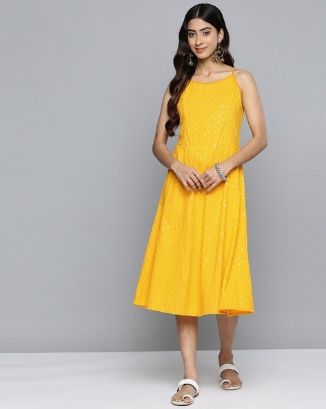 Mustard 2025 embroidered dress