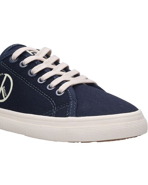 Armani Jeans Crossover Logo Knitted Trainers in Blue | ASOS