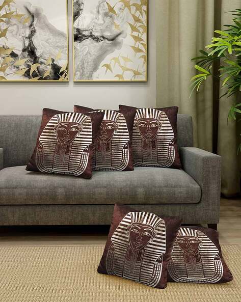 KLOTTHE Pack of 5 Printed Square Cushion Covers 16"x16"