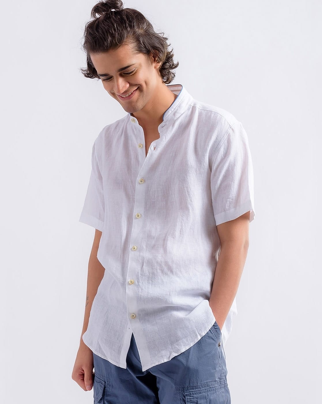 White linen hotsell shirt half sleeve