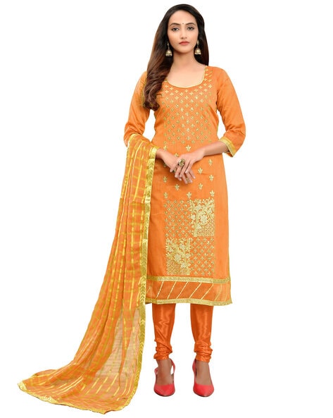 Embellished 3-Peice Unstitched Dress Material Price in India