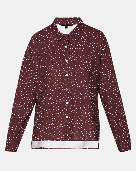 Burgundy polka dot shirt womens best sale