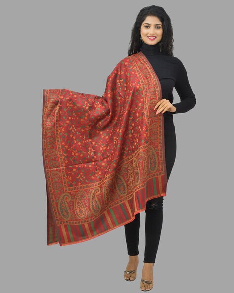 Paisley Woven Shawl with Fringed Hem Price in India