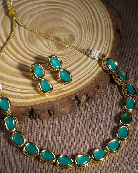 Alloy Party Wear Turquoise Green Monalisa Stone Necklace Set, Size: Free at  Rs 1750/set in Gurugram