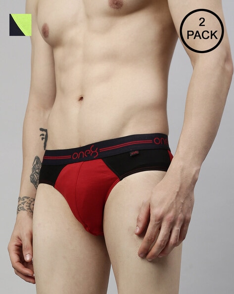 Buy Red & Neon Green Briefs for Men by One8 Online