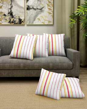 klotthe Pack of 5 Striped Square Cushion Covers 14"x 14"-picture-53