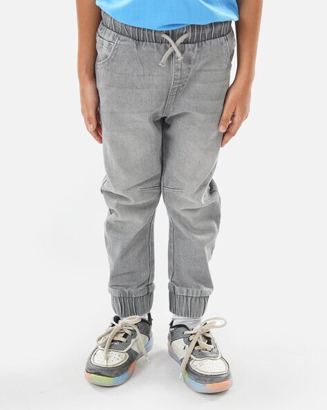 Heavily Washed Jogger Jeans with Drawstring Waist