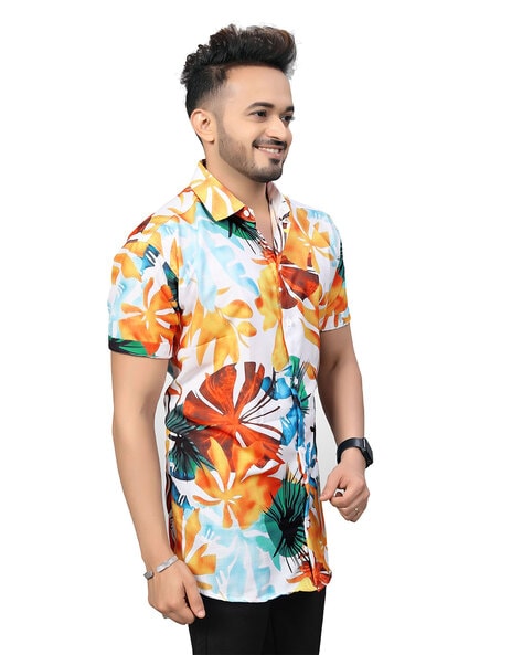 Floral Printed Shirt with Spread Collar