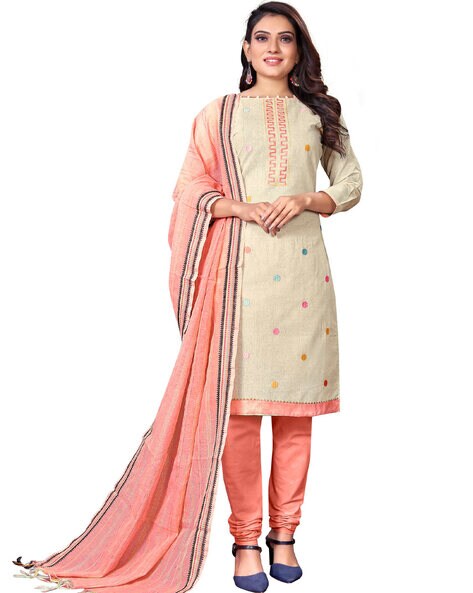 3-Piece Embroidered Unstitched Dress Material Price in India