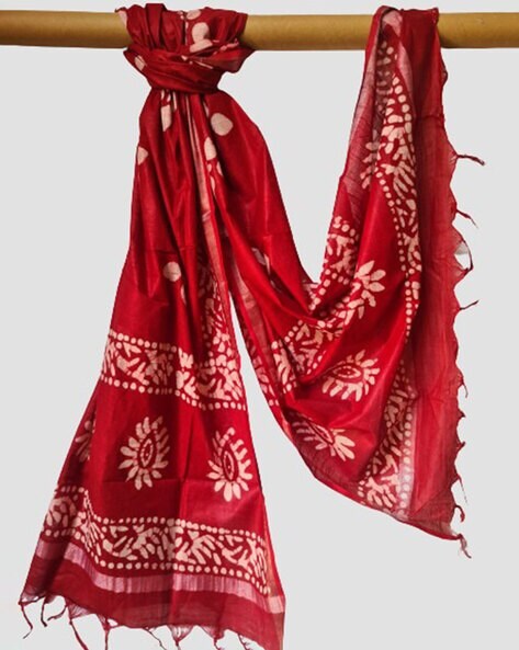 Textured Print Dupatta with Tassels Price in India