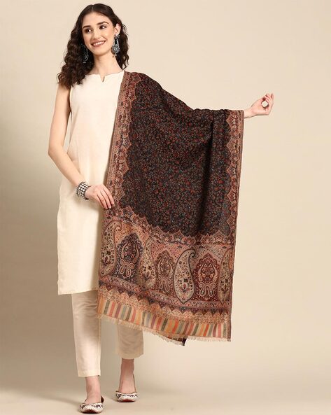 Floral Print  Women Stole with Fringed Hem Price in India