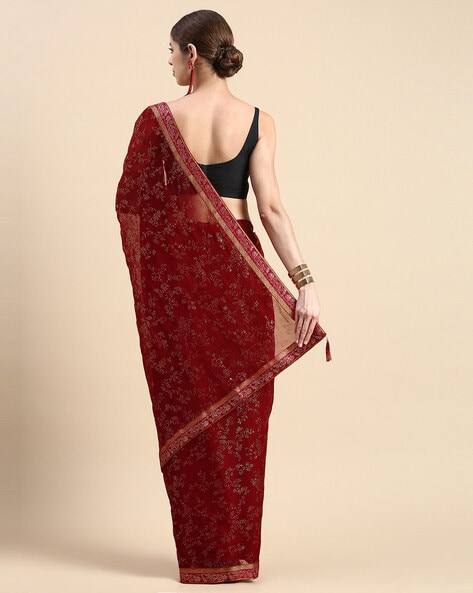 Pre Stitched Lycra Shimmer Saree in Maroon : SDVA370