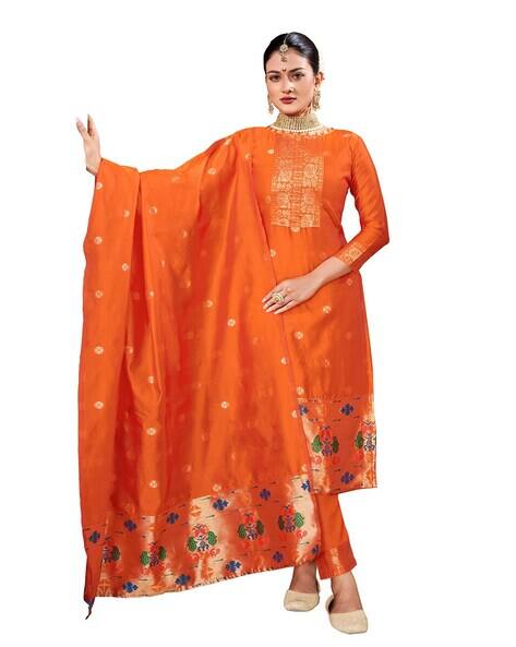 open lace back dress Orange Ikkat Sambalpuri Cotton Dress Material