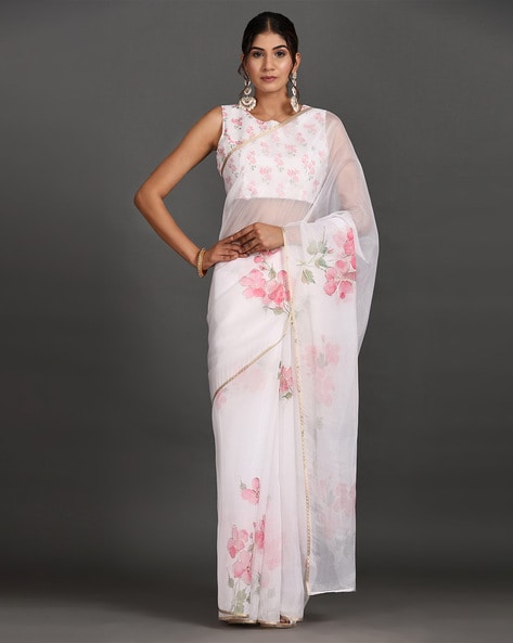 Avani White Floral Ready To Wear Saree – Zariknyaa