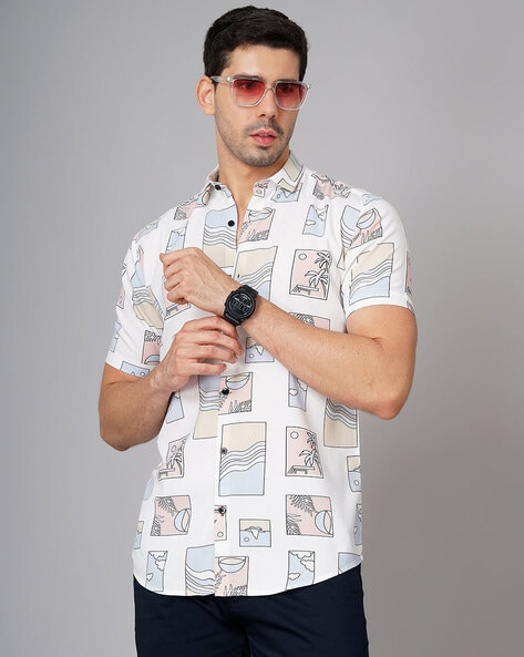 Men Coast Print Slim Fit Shirt