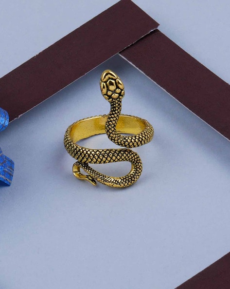 10k Gold Diamond Snake Ring for Men - Grimal Jewelry