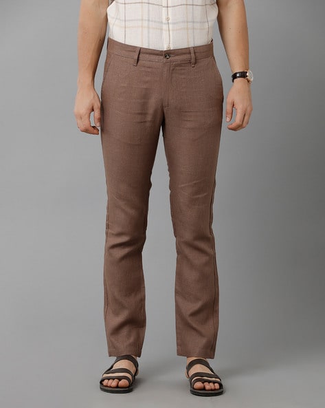 Regular Fit Linen-blend trousers - Brown - Men | H&M IN