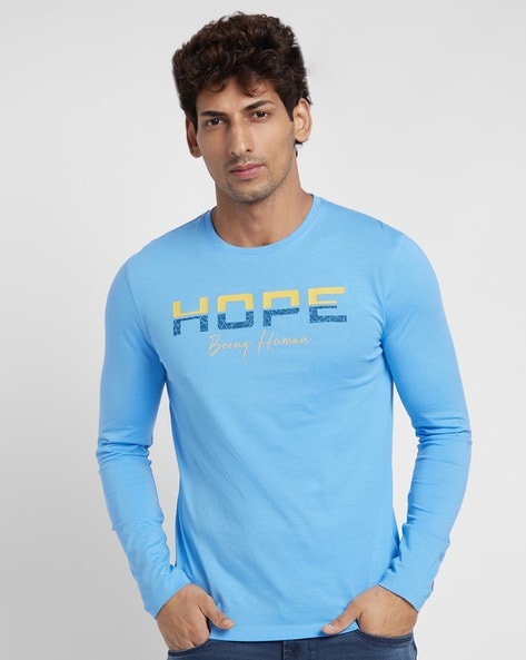 Buy Being Human Men Blue Regular Fit Long Sleeve T-Shirts online