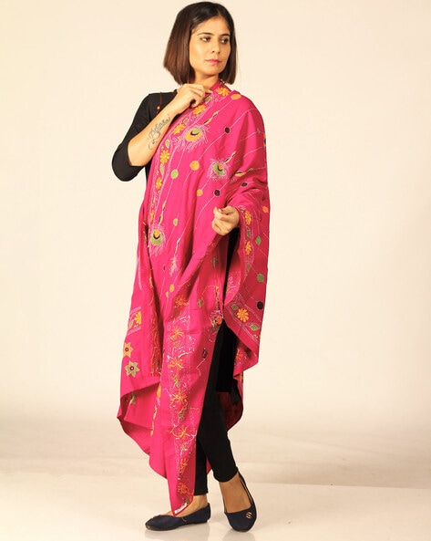 Floral Hand Kantha Embroidered Cotton Dupatta Price in India