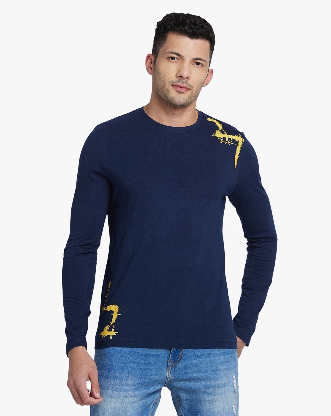 Yellow/Black/White Men Full Sleeves Round Neck Color Block T-Shirt –  Gritstones