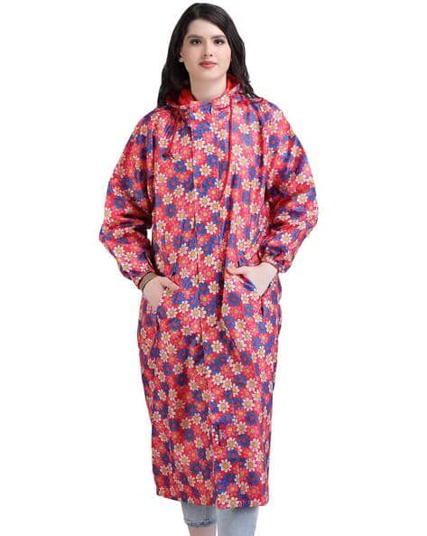 Floral Print Raincoat with Button-Closure
