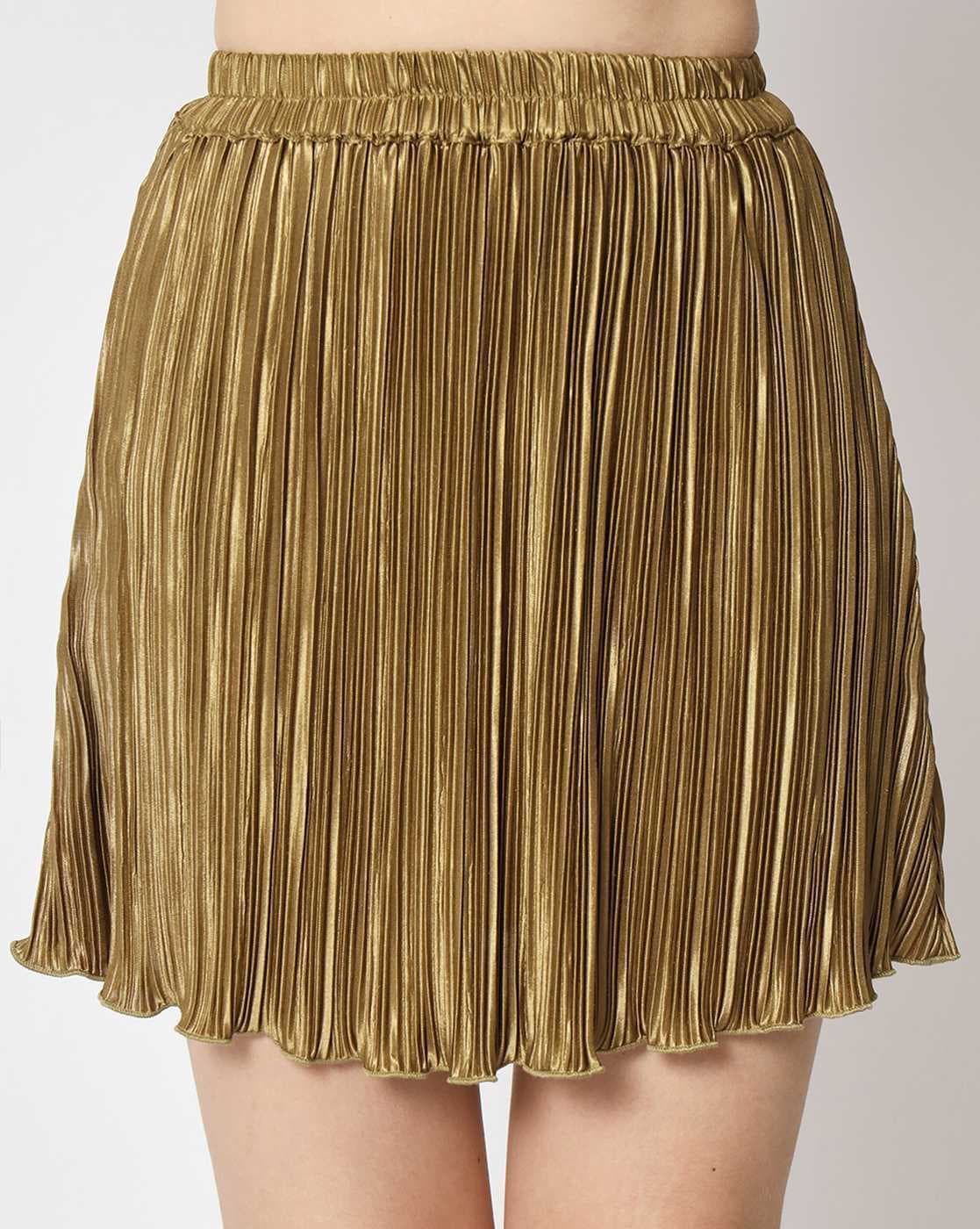 Short gold shop pleated skirt