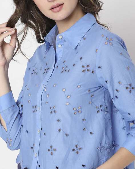 Free People Found Floral Western Denim Shirt in Blue | Lyst