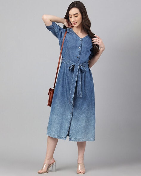 Denim Dress Kurti Half Sleeve with Side Pockets - 1831 – Trendyfashionbysn