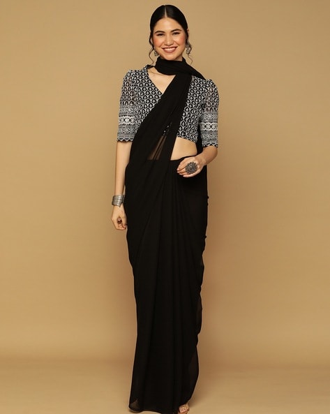 Buy Black Sarees for Women by SATRANI Online