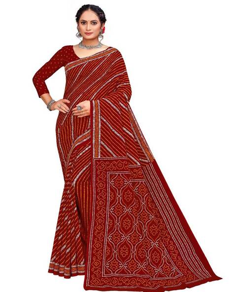 Traditional Bandhani Saree With Running Blouse Designer Rajasthani  Georgette | eBay