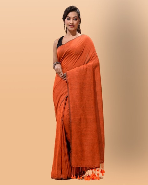 Orange Katan Silk Handloom Saree Set Design by Taba Kashi By Artika Shah at  Pernia's Pop Up Shop 2024