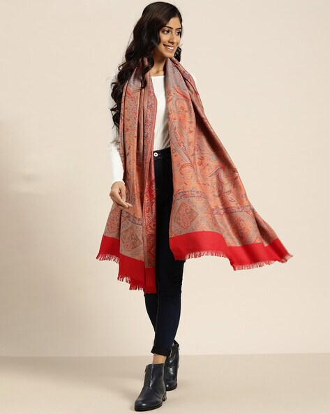 Paisley Woven Women Stole with Fringed Hem Price in India