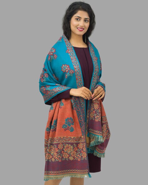 Floral Print Shawl with Contrast Border Price in India
