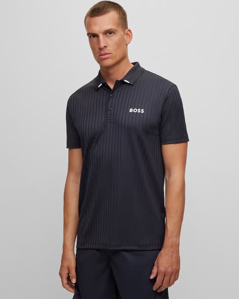 Buy BOSS Golf Collection Drop Needle Regular Fit Polo T Shirt Black Color Men AJIO LUXE