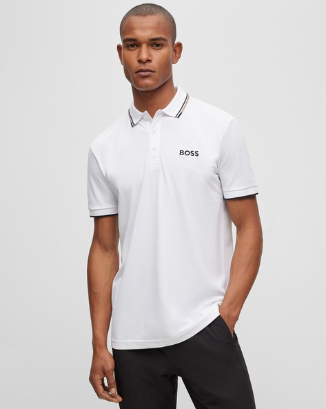 BOSS - Regular-fit polo shirt with monogram jacquard